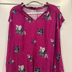 LOFT Women's Magenta Floral Top